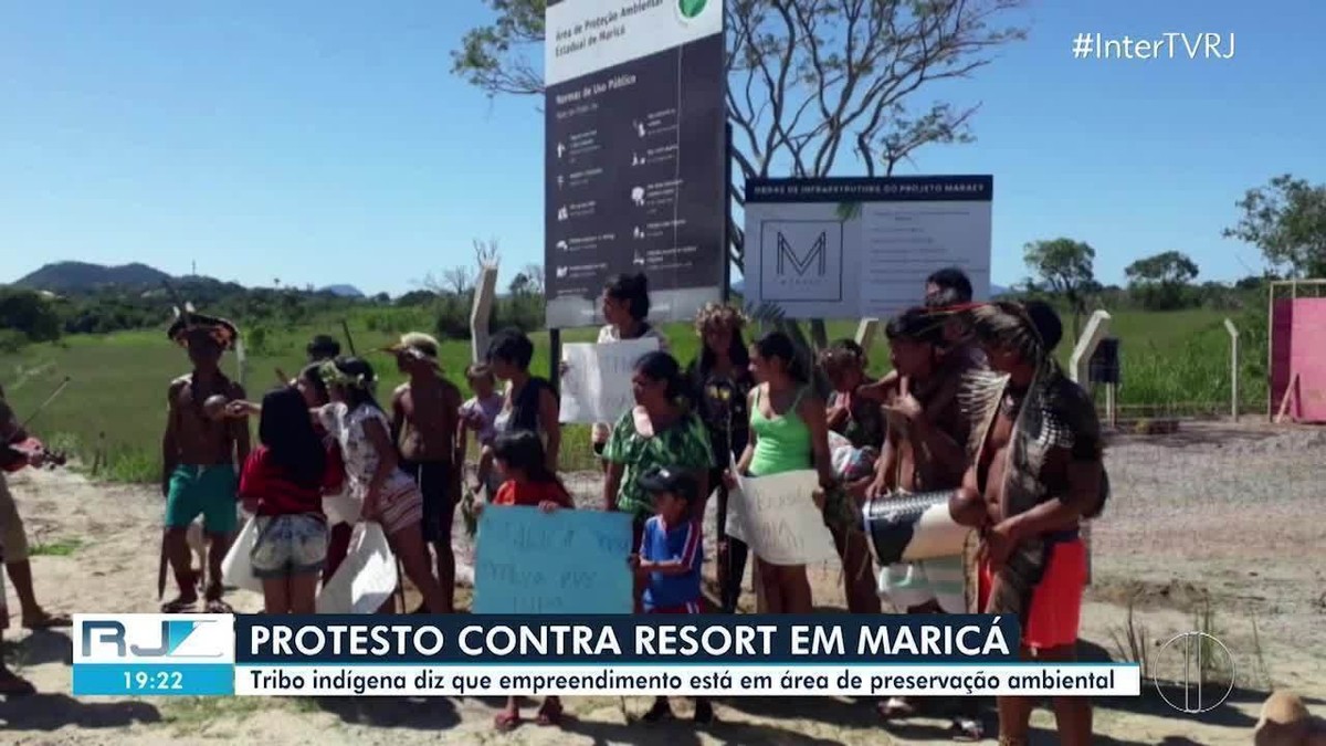 Indígenas da Aldeia Mata Verde Bonita protestam contra obras de resort em Maricá, no RJ | Região dos Lagos