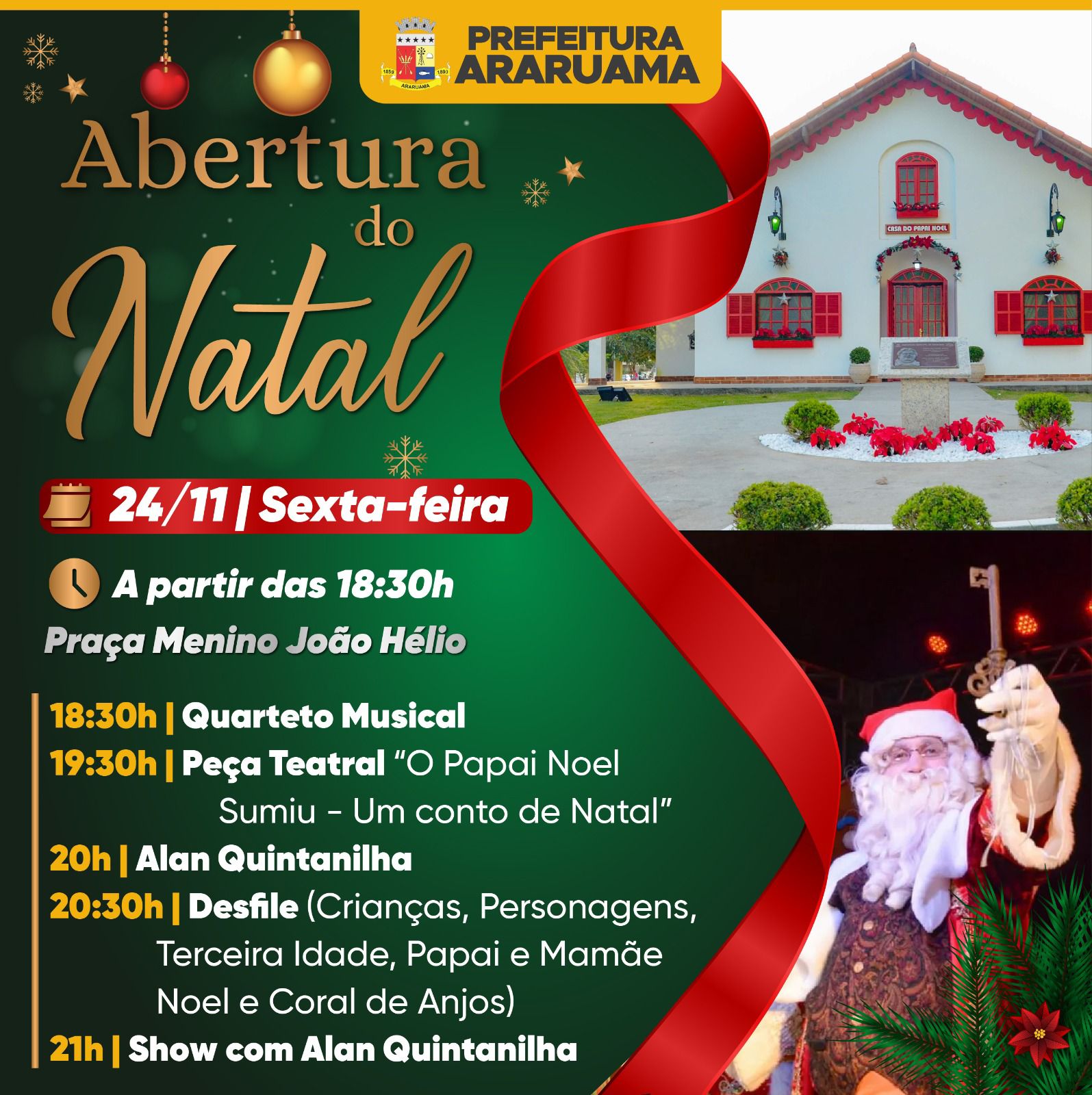 Abertura do Natal em Araruama promete encantar crianças e adultos nessa sexta-feira