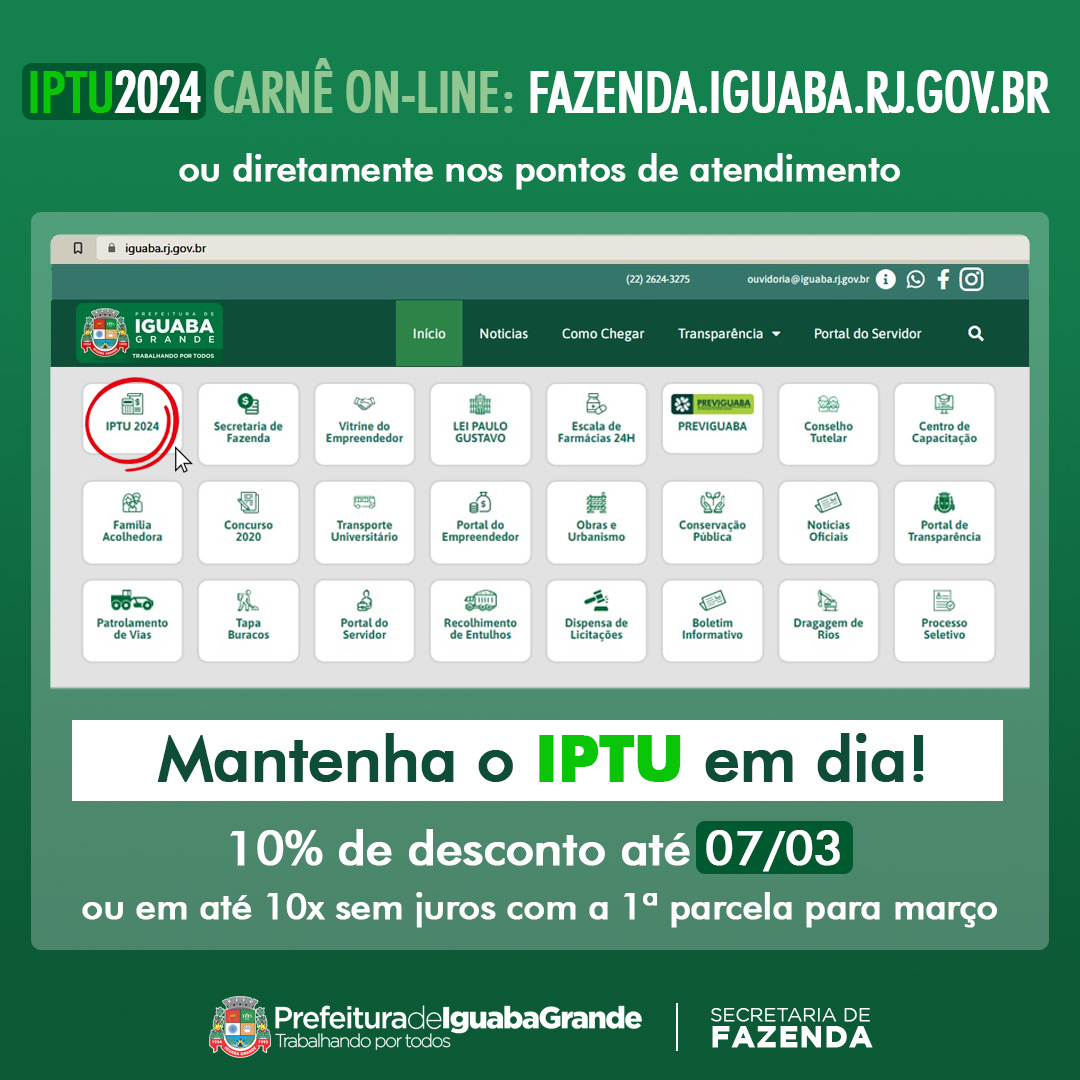 IPTU 2024: emissão de boletos inicia nesta segunda-feira (22) em Iguaba Grande