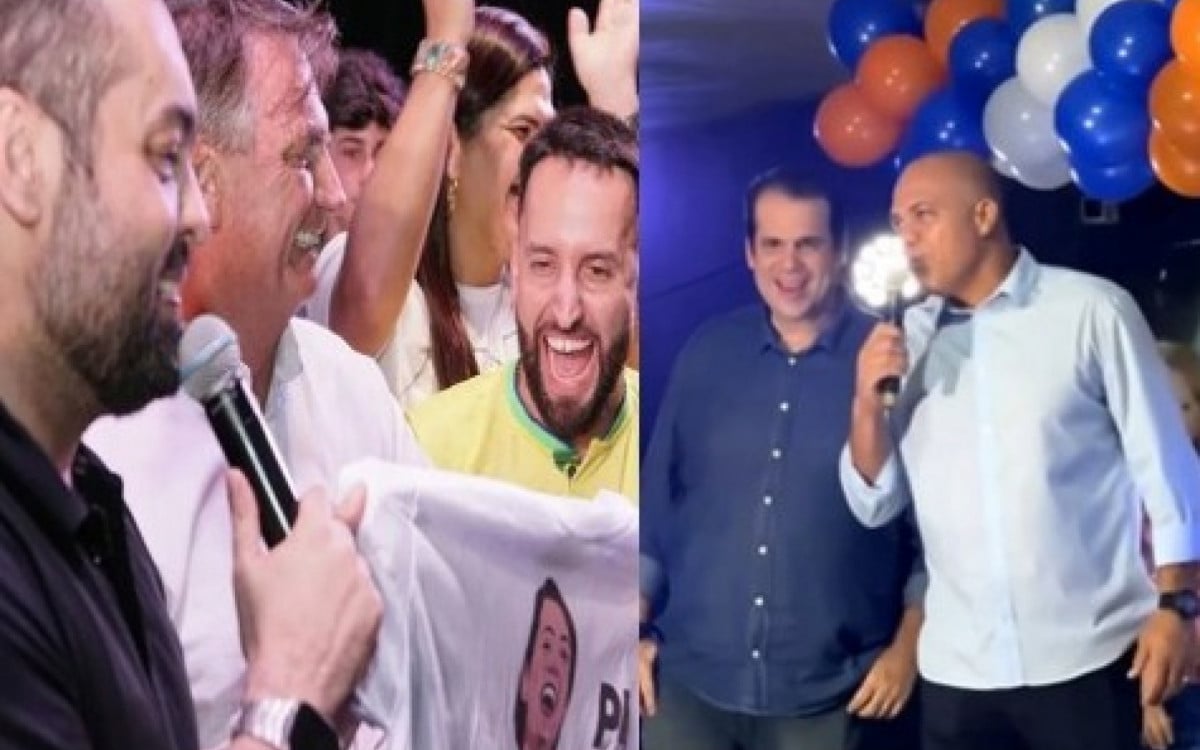 Rafael Aguiar (PL) com Bolsonaro (PL) e Cláudio Castro (PL); Leandro de Búzios (SDD) e deputado federal Áureo Ribeiro (SDD)