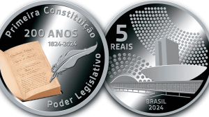 moeda de 5 reais em comemoração de 200 anos da primeira constituição