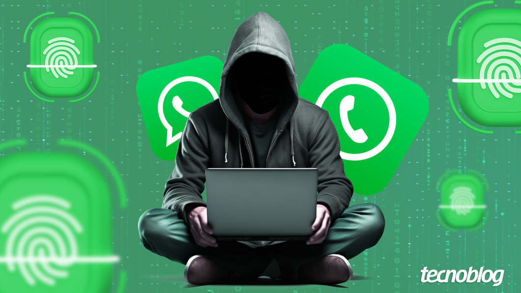 Ilustração mostra hacker atrás de computador cercado por ícones do WhatsApp