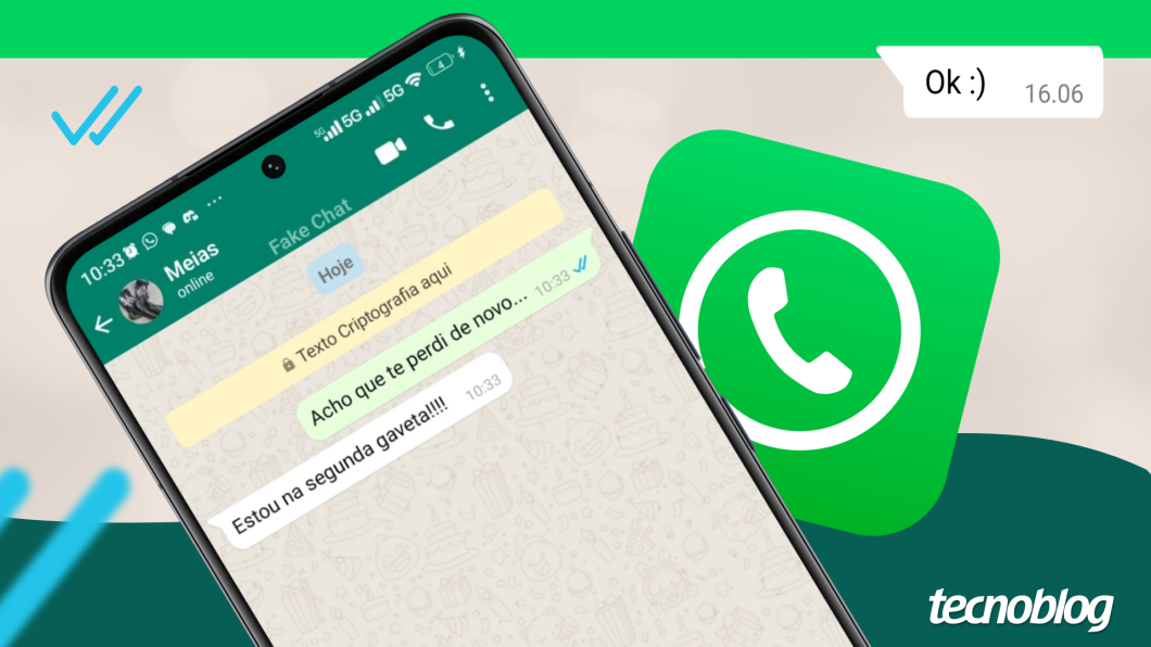 Ilustração de conversa falsa de WhatsApp criada no app WhatsMock