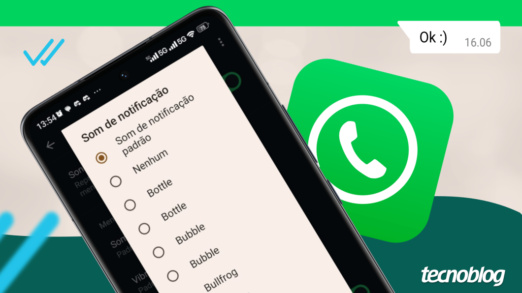 Ilustração da tela de personalização de toque de notificação do WhatsApp