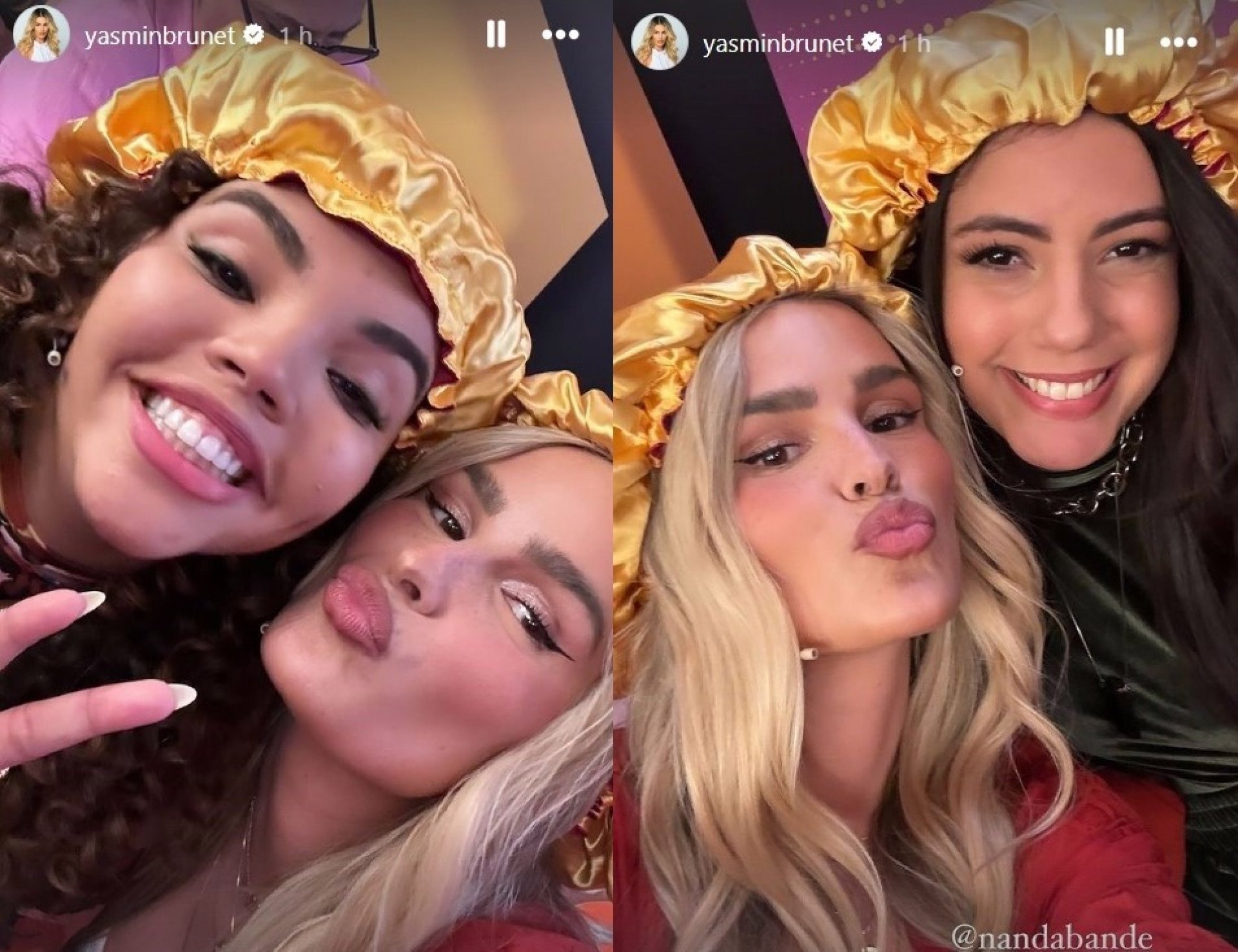 Yasmin Brunet publica fotos dos bastidores do programa com Pitel e Fernanda Bande