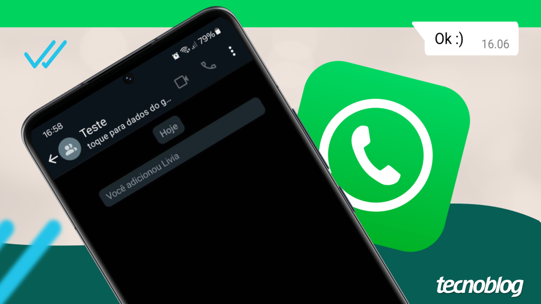 Ilustração mostra a tela do WhatsApp indicando que uma pessoa foi adicionada ao grupo