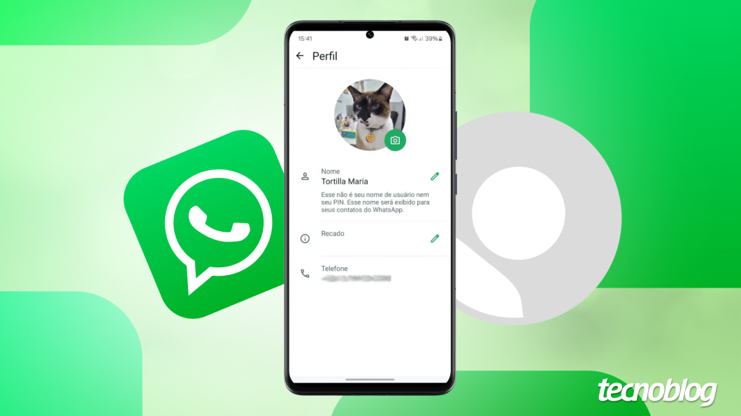 Ilustração mostra a página de perfil do WhatsApp com o recado em branco