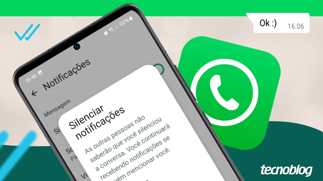 Ilustração mostra a tela do WhatsApp para silenciar notificações do aplicativo de mensagens