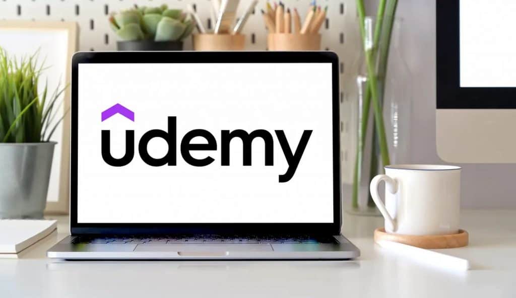 Tela com logo da Udemy, sobre cursos de IA no Brasil