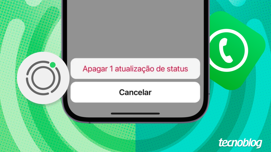 Ilustração mostra a tela do WhatsApp antes de apagar uma atualização de Status