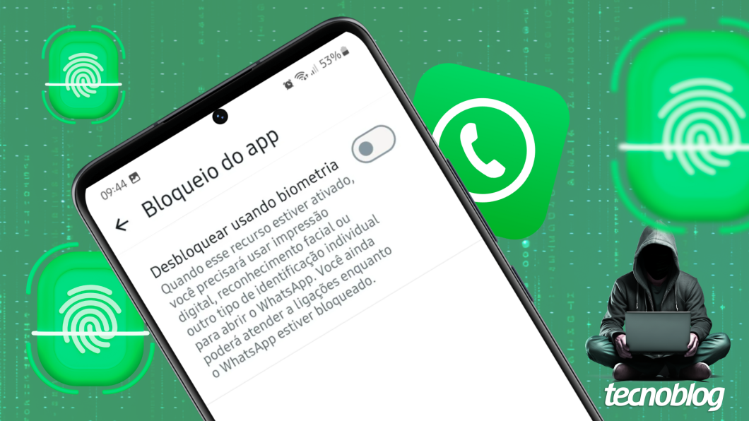 Ilustração mostra a tela "Bloqueio do app" do WhatsApp