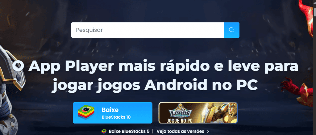 Imagem do site do Bluestacks com jogos disponíveis