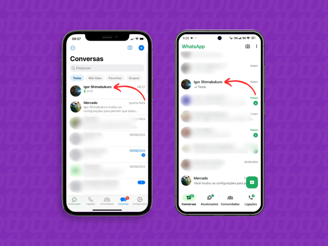 Abrindo uma conversa do WhatsApp pelo celular