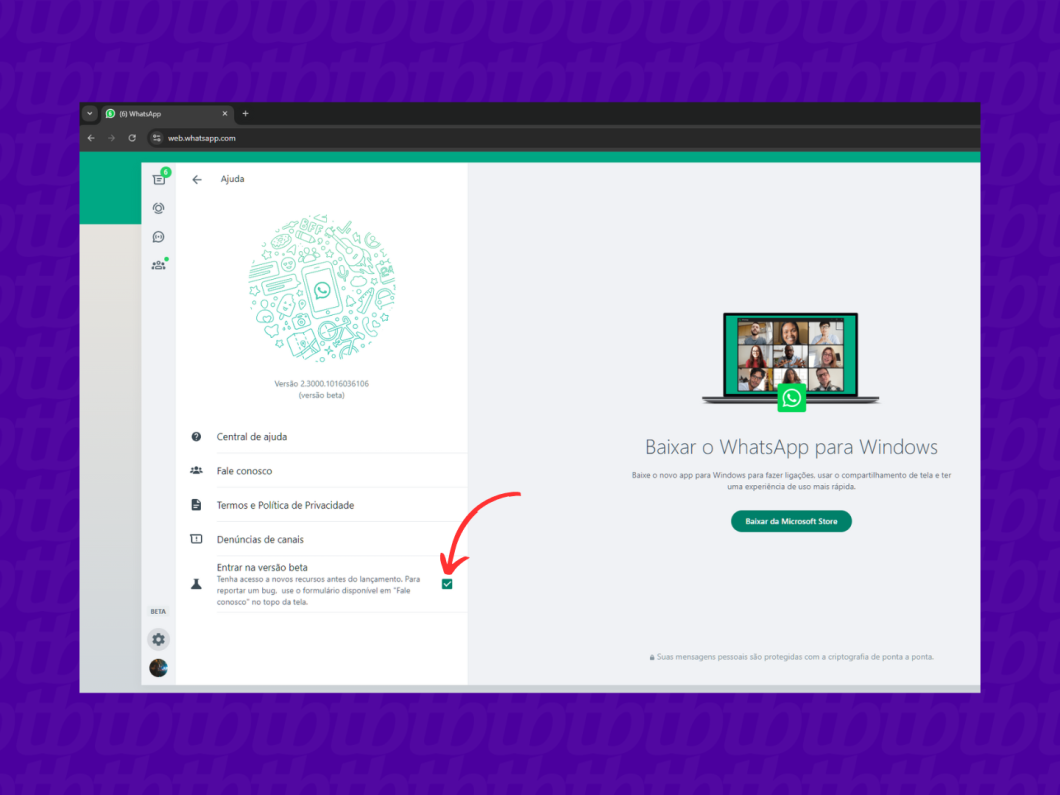Ativando a versão beta no WhatsApp Web