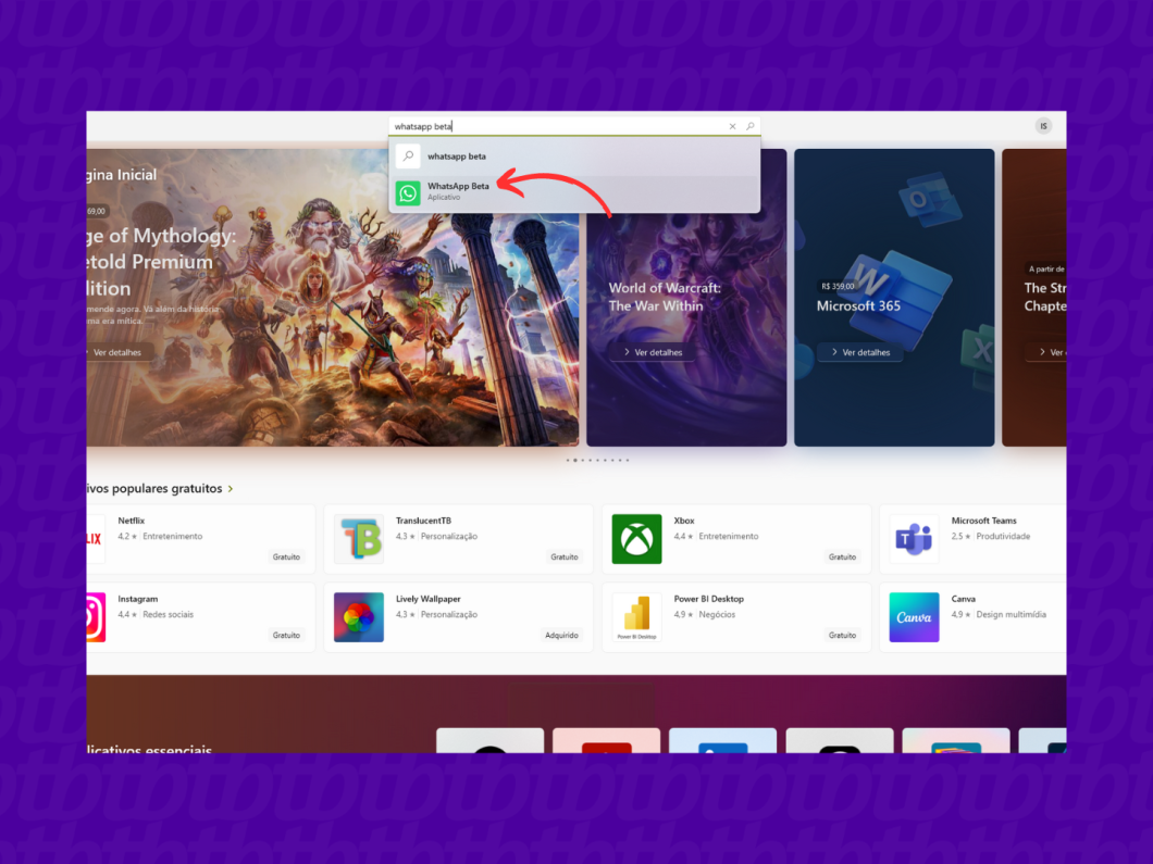 Buscando pelo WhatsApp Beta pela Microsoft Store