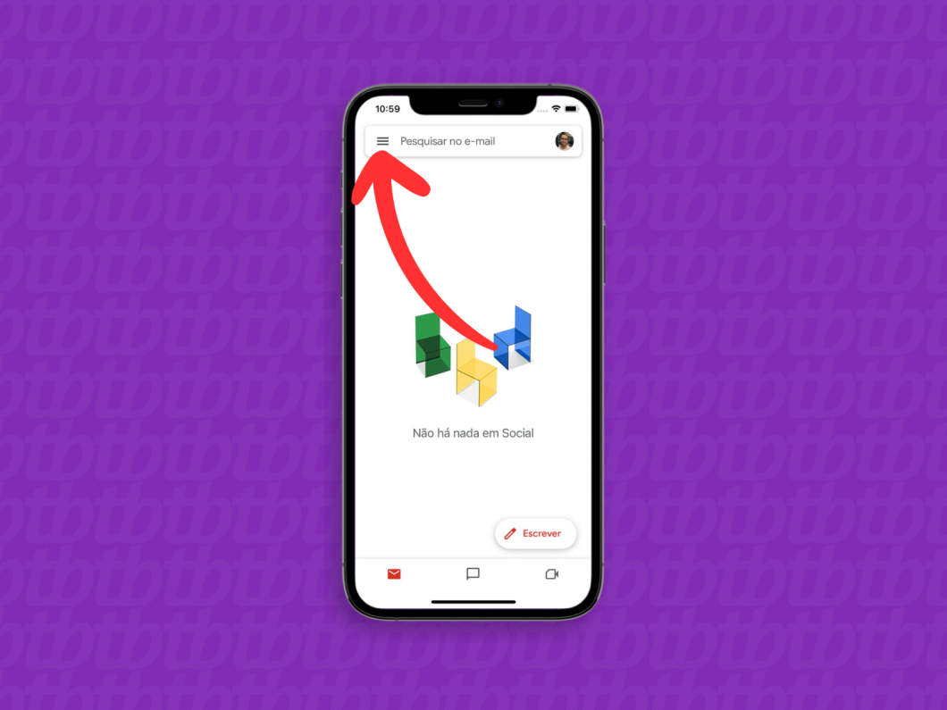 Captura de tela do aplicativo Gmail no iPhone mostra como acessar o menu principal