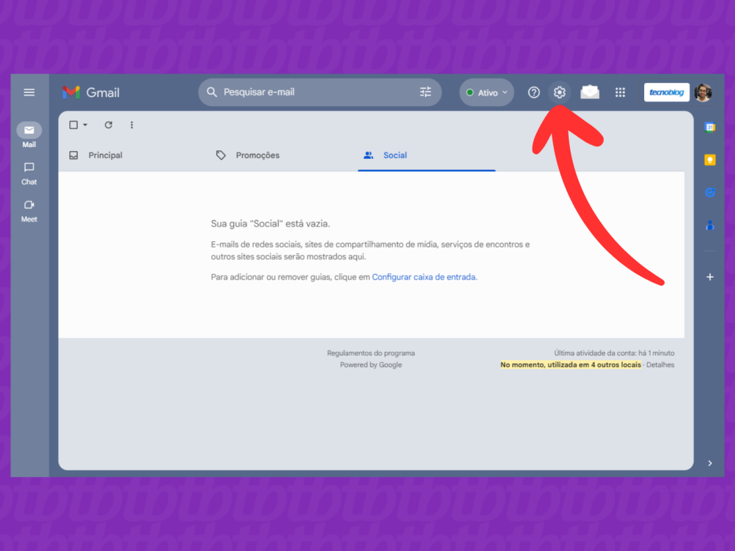 Captura de tela do Gmail no PC mostra como abrir o menu