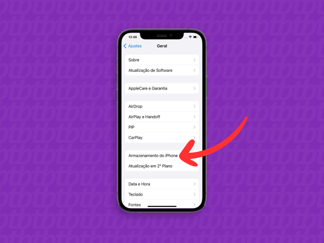 Menu Armazenamento do iPhone