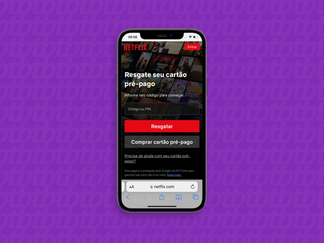 Página de resgate do cartão pré-pago da Netflix