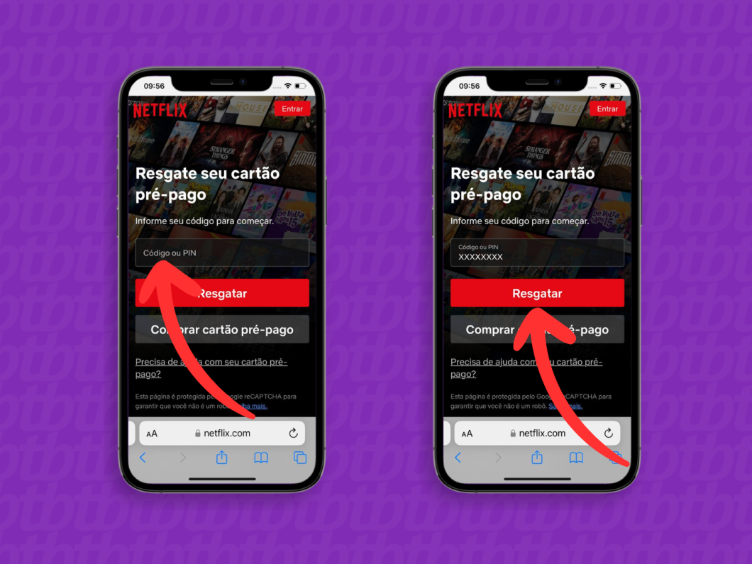 Inserindo o PIN do cartão pré-pago da Netflix