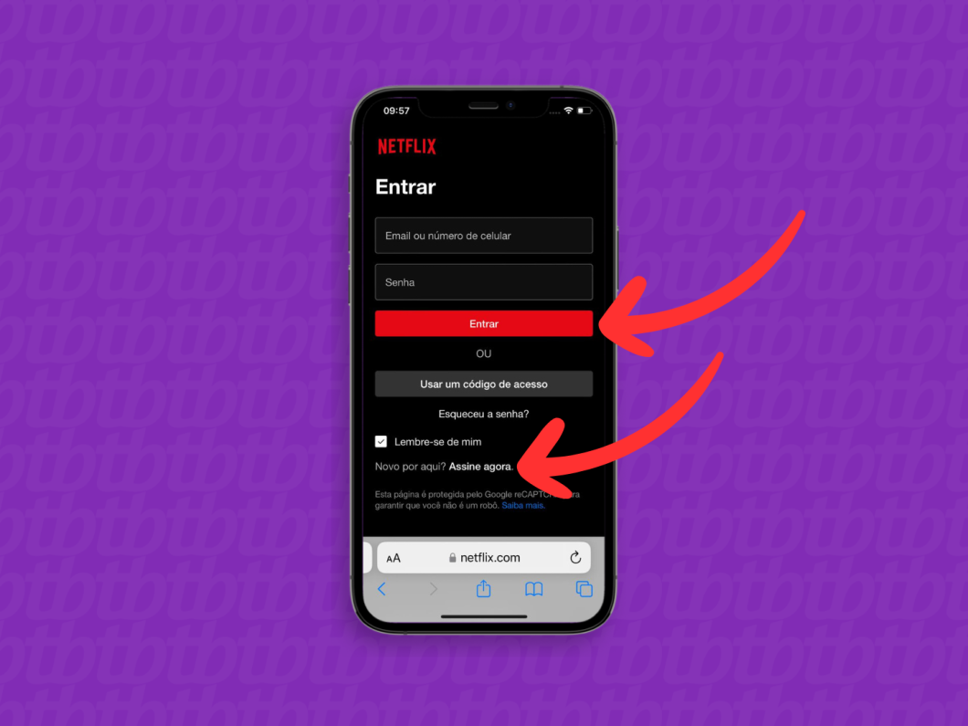 Login ou criação de conta na Netflix