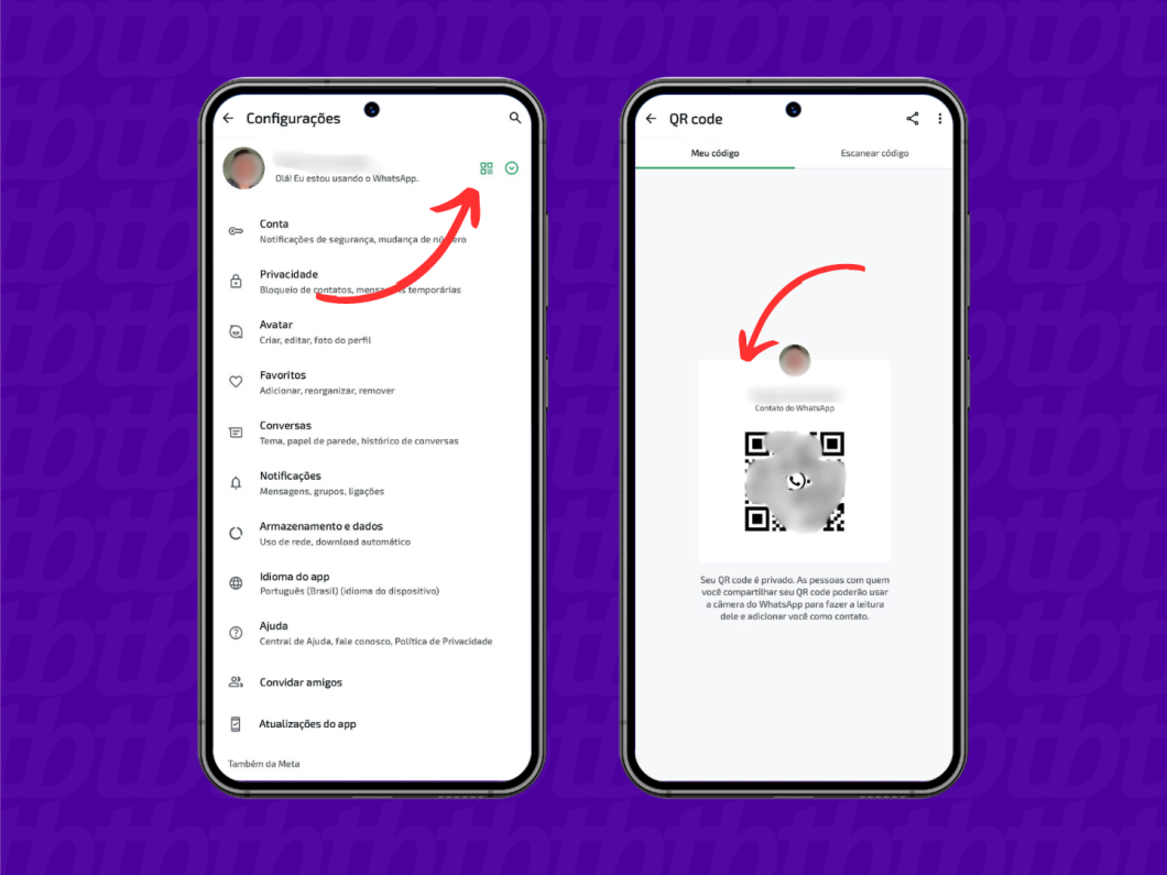 Tela do aplicativo WhatsApp mostrando o QR Code em um celular Android