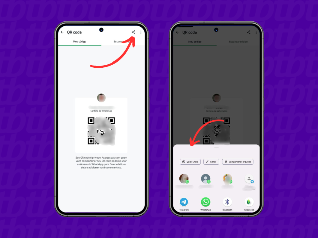 Mostrando a opção de compartilhamento do QR Code do WhatsApp em dispositivos Android