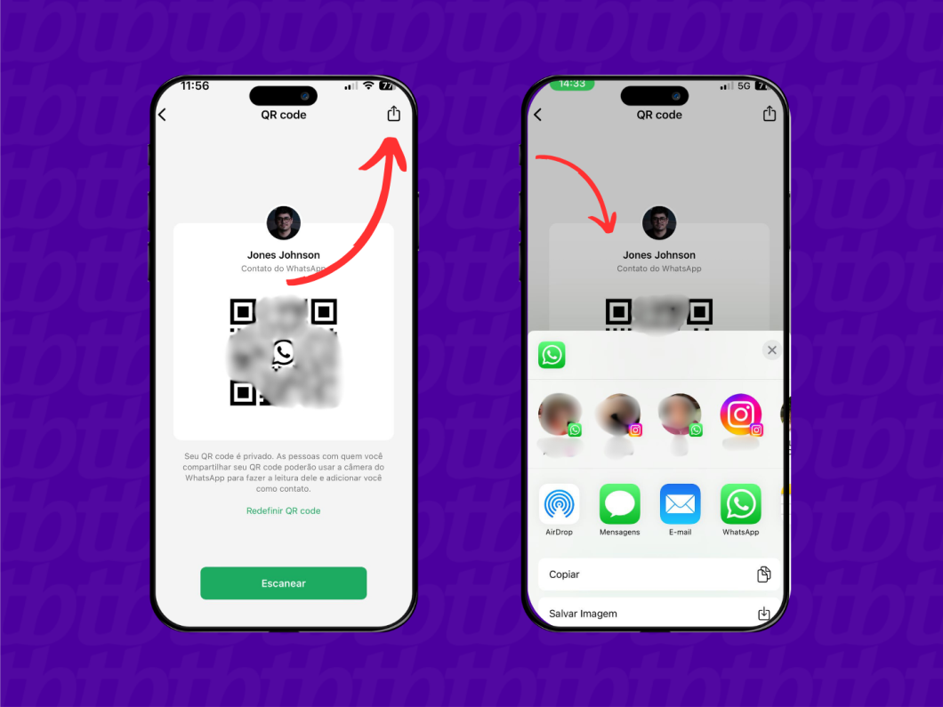 Compartilhando o QR code do WhatsApp em um iPhone