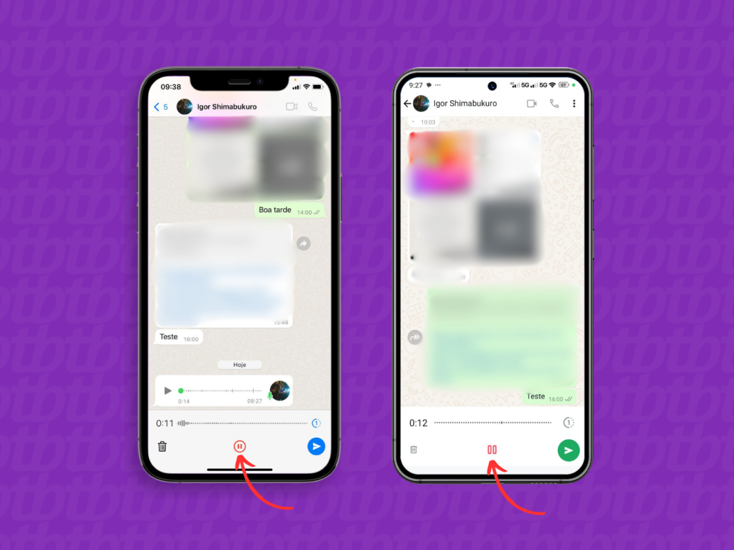 Pausando a gravação de áudio no WhatsApp antes do envio pelo celular