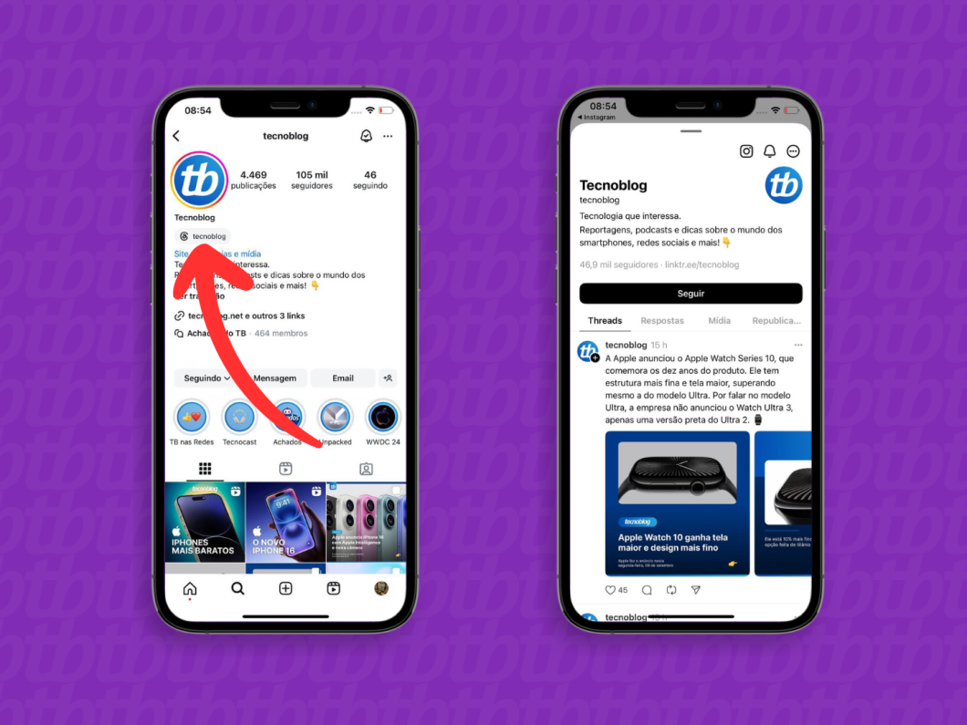 Captura de tela do Instagram mostra selo com link para o perfil no Threads