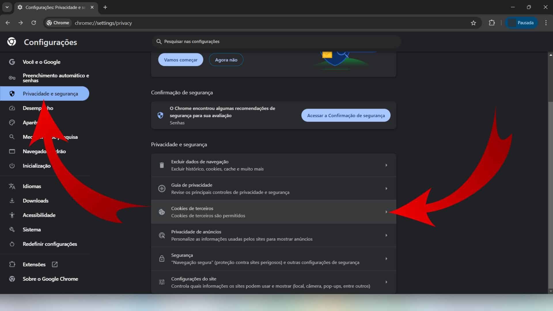 Privacidade e segurança do Google Chrome