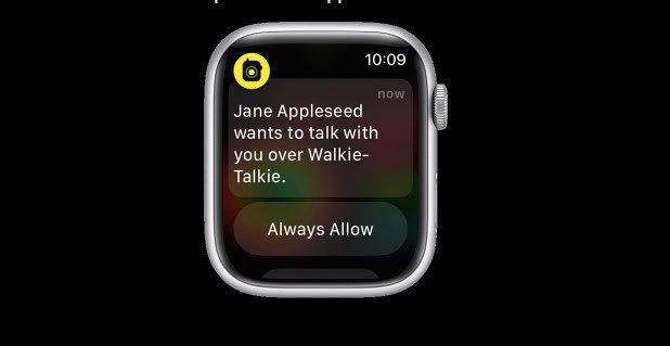 Tela de aceitação de convite no Walkie-Talkie do Apple Watch