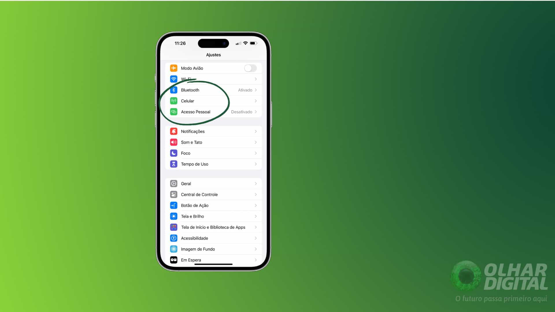 Configurações de Celular no iPhone