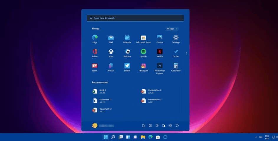 Menu Iniciar do Windows 11