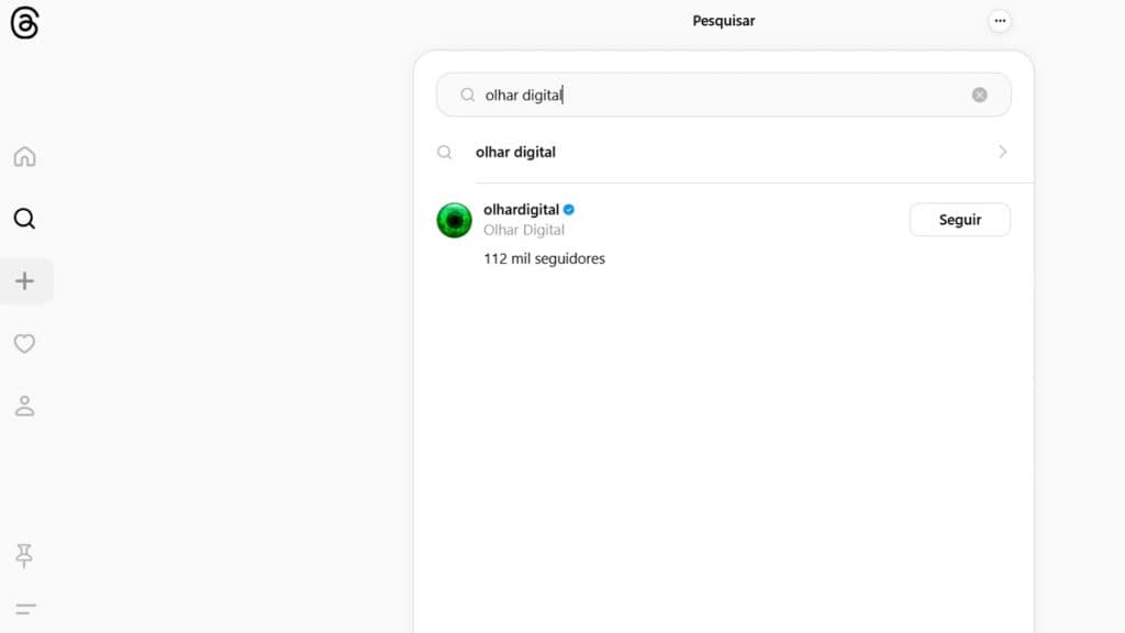 Pesquise o perfil no Threads