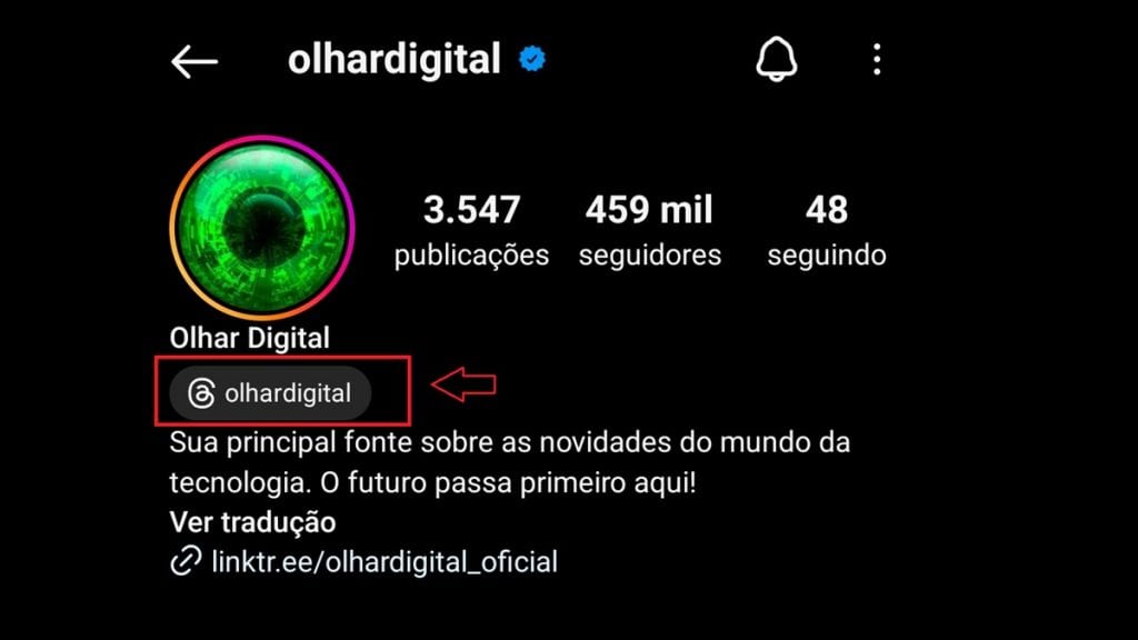 Verifique o selo do Threads no aplicativo do Instagram