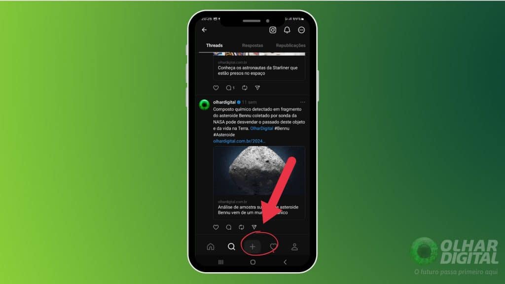Botão de criação de posts no Threads