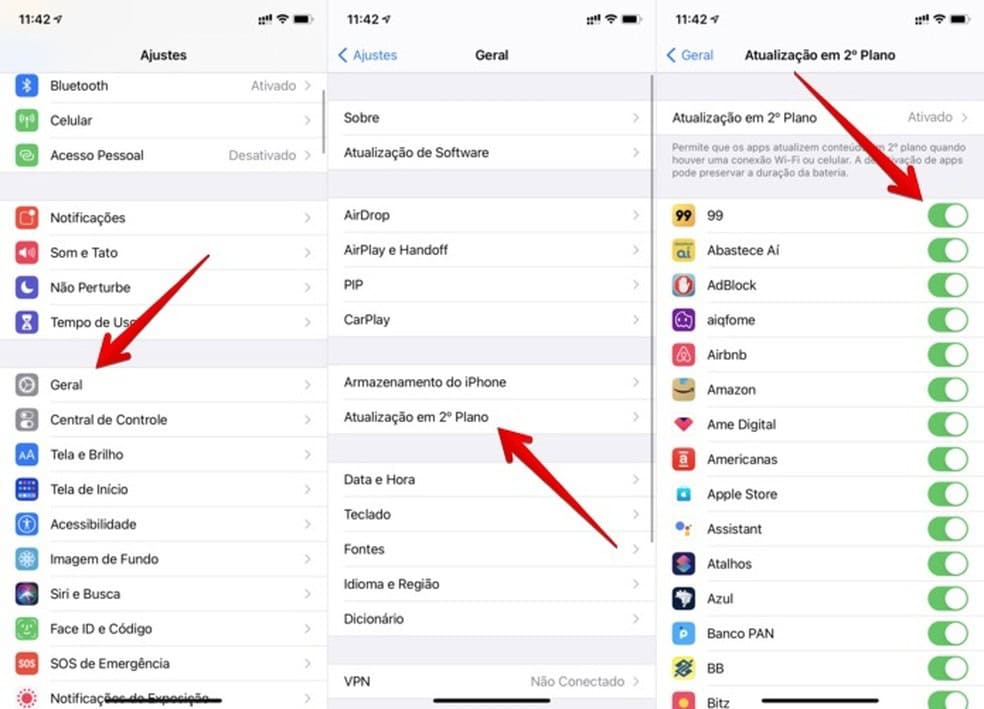 Configuração para desativar atualização em segundo plano no iPhone