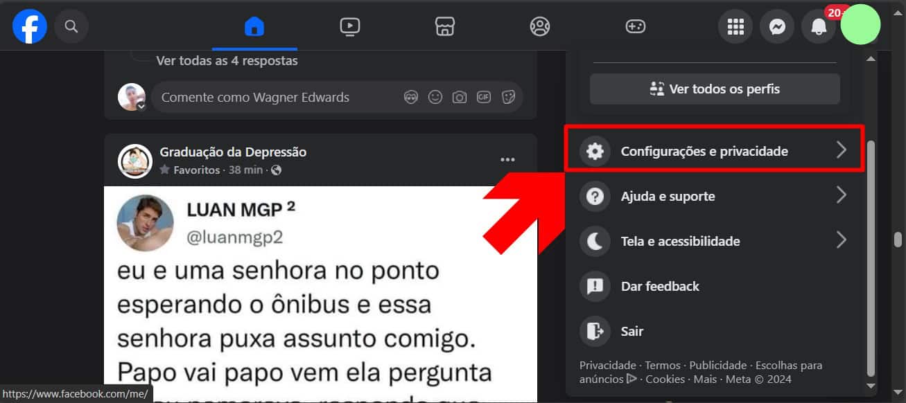 Configurações do perfil do Facebook