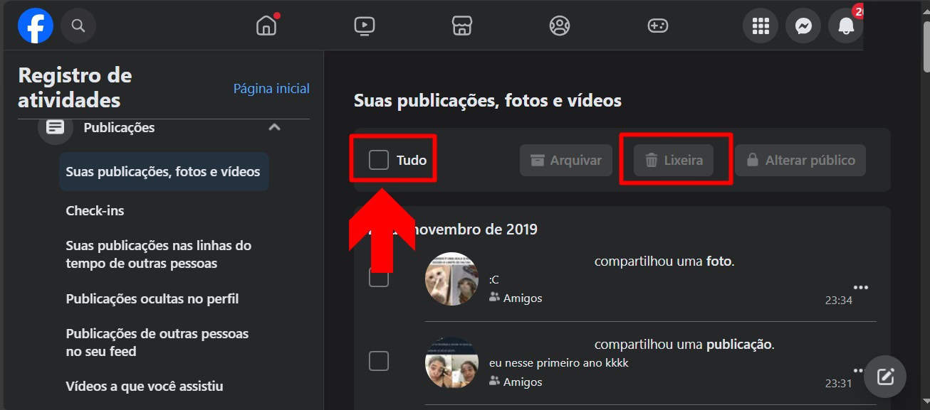 Removendo postagens no Facebook