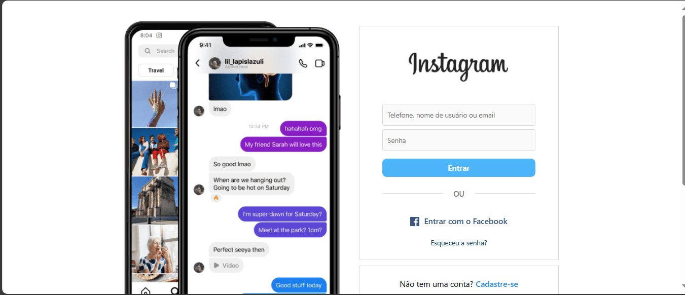 Imagem da tela de login do Instagram.