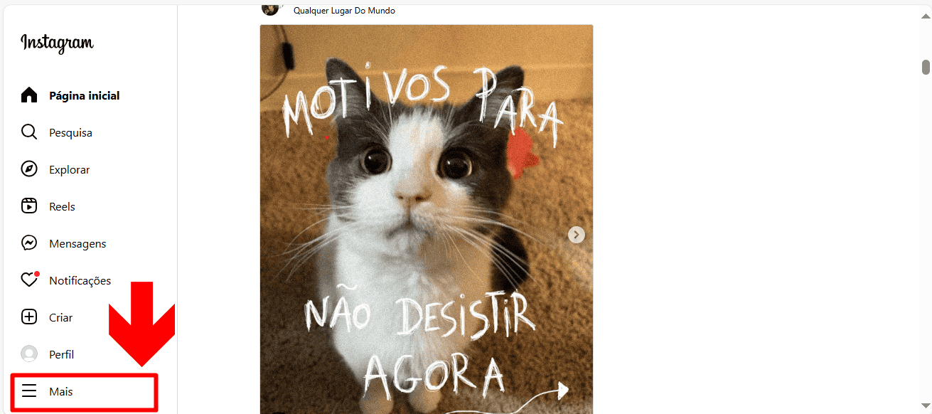 Imagem do botão de configurações no feed do Instagram.