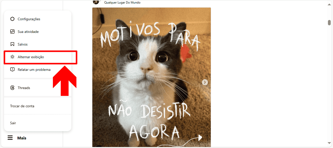 Imagem mostrando a mudança de brilho do site Instagram.