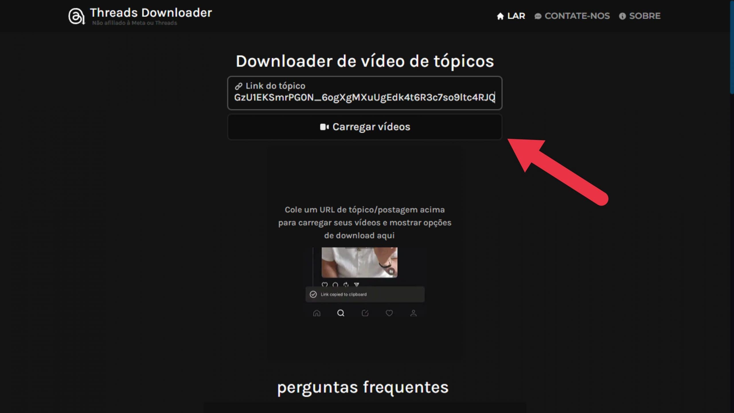 Acessando o site ThreadsDownloader