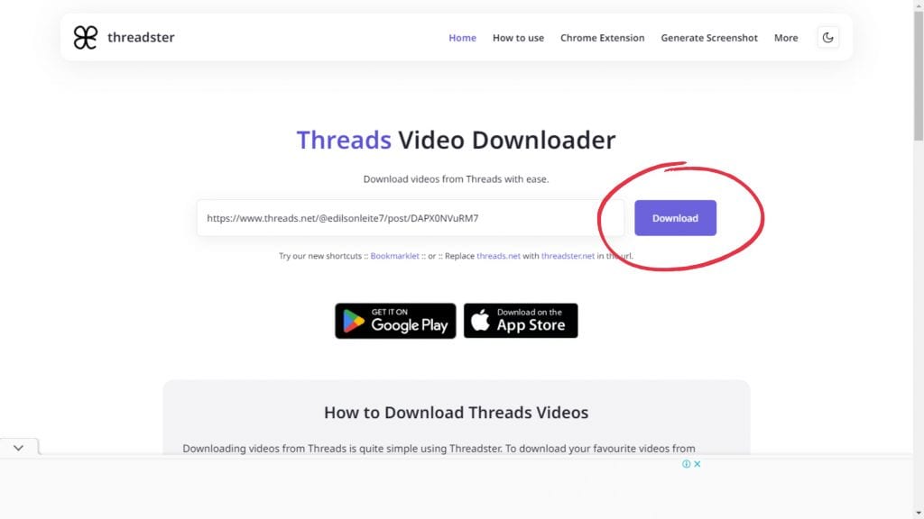 Usando o site Threadster para download