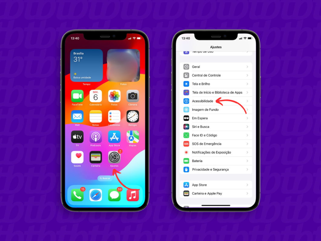Acessando as configurações de acessibilidade no iPhone