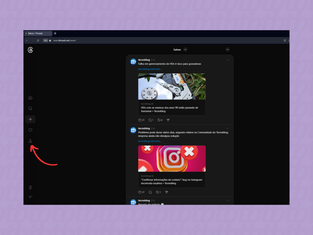 Acessando o perfil do Threads pelo navegador