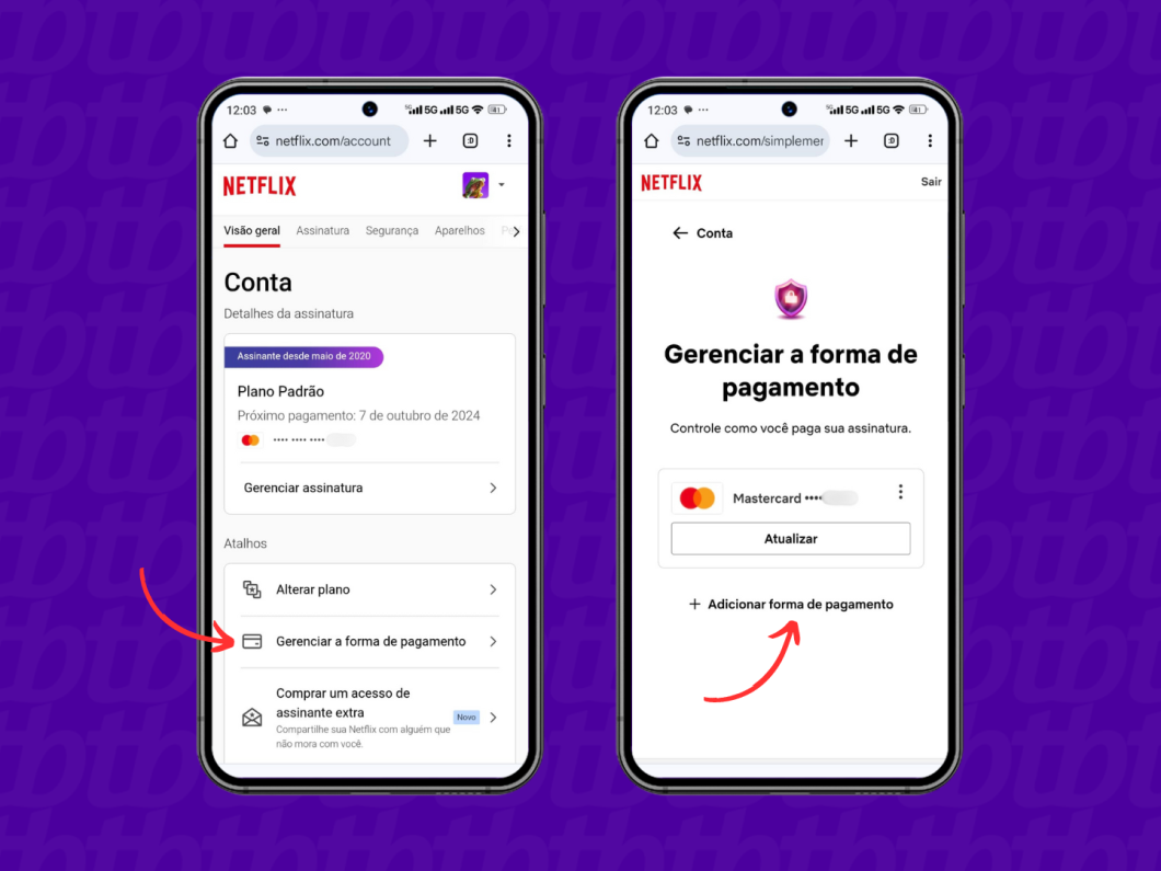 Tela para adicionar uma nova forma de pagamento na conta Netflix