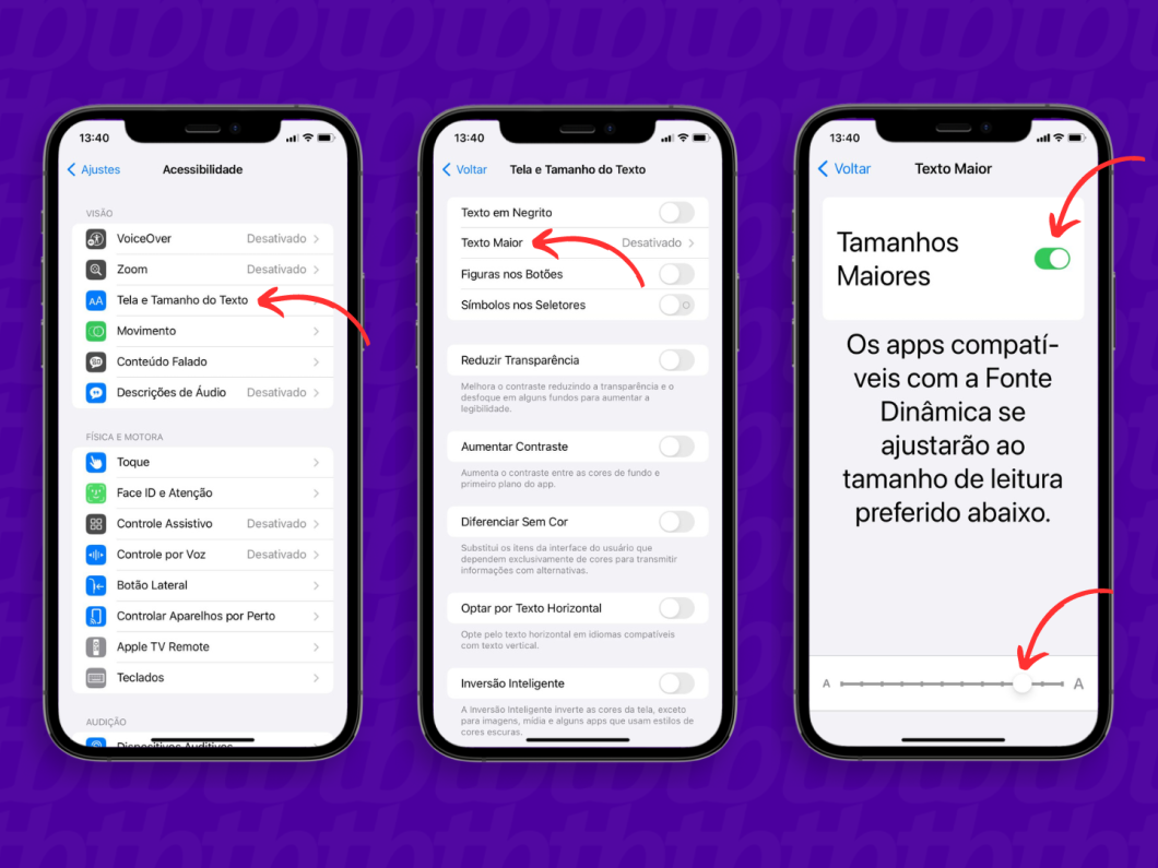 Aumentando o texto de apps e do WhatsApp pelo iPhone