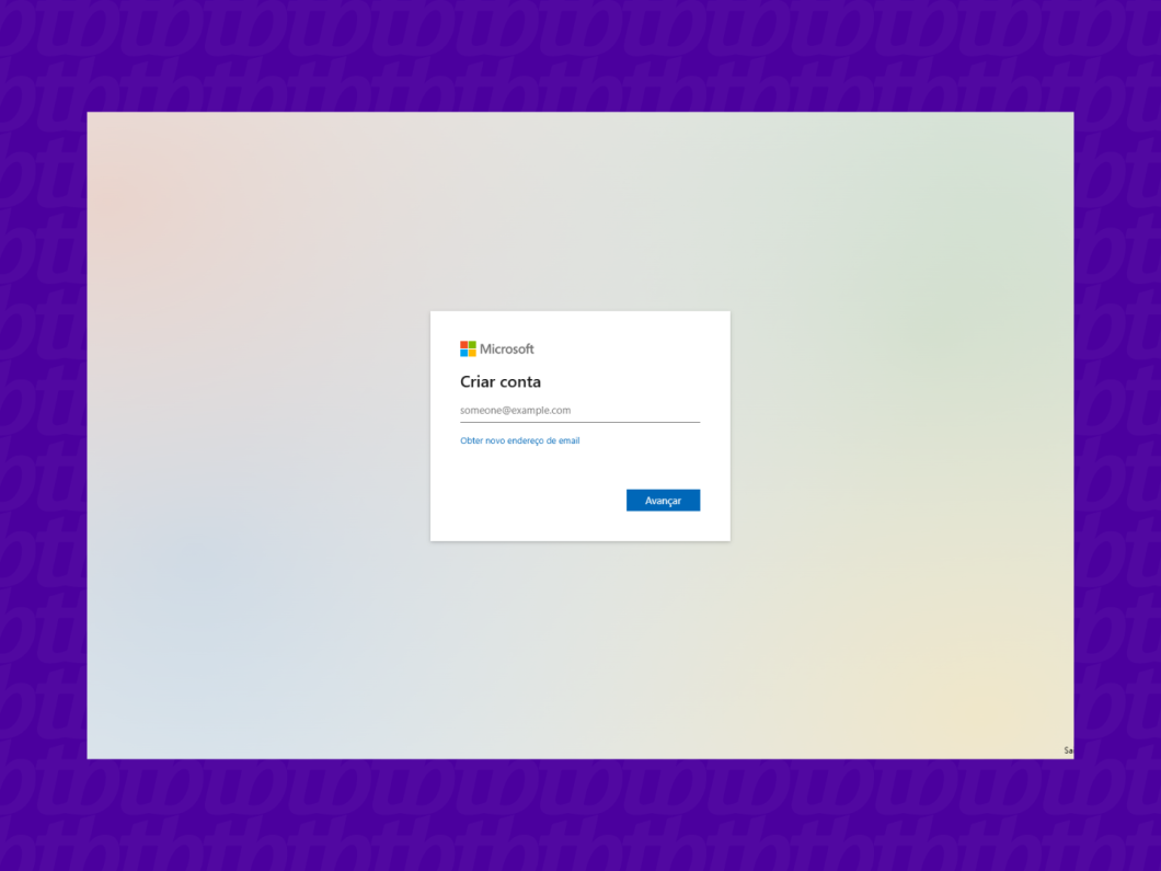 Página de criação de conta Microsoft.